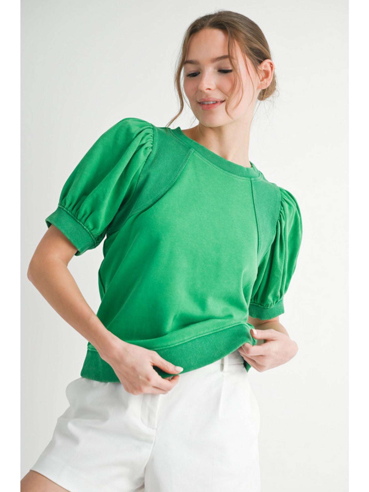 Green Pleated S/S Top