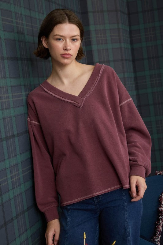 Burgundy V-Neck Knit