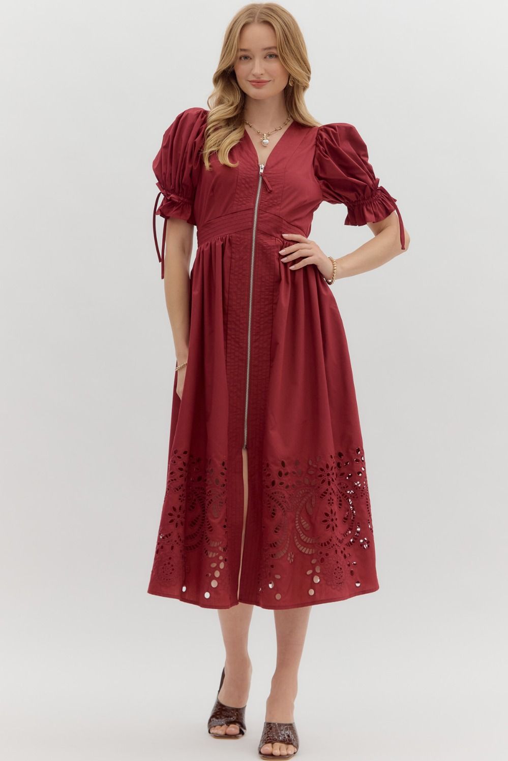 Garnet Embroidered Hem Midi