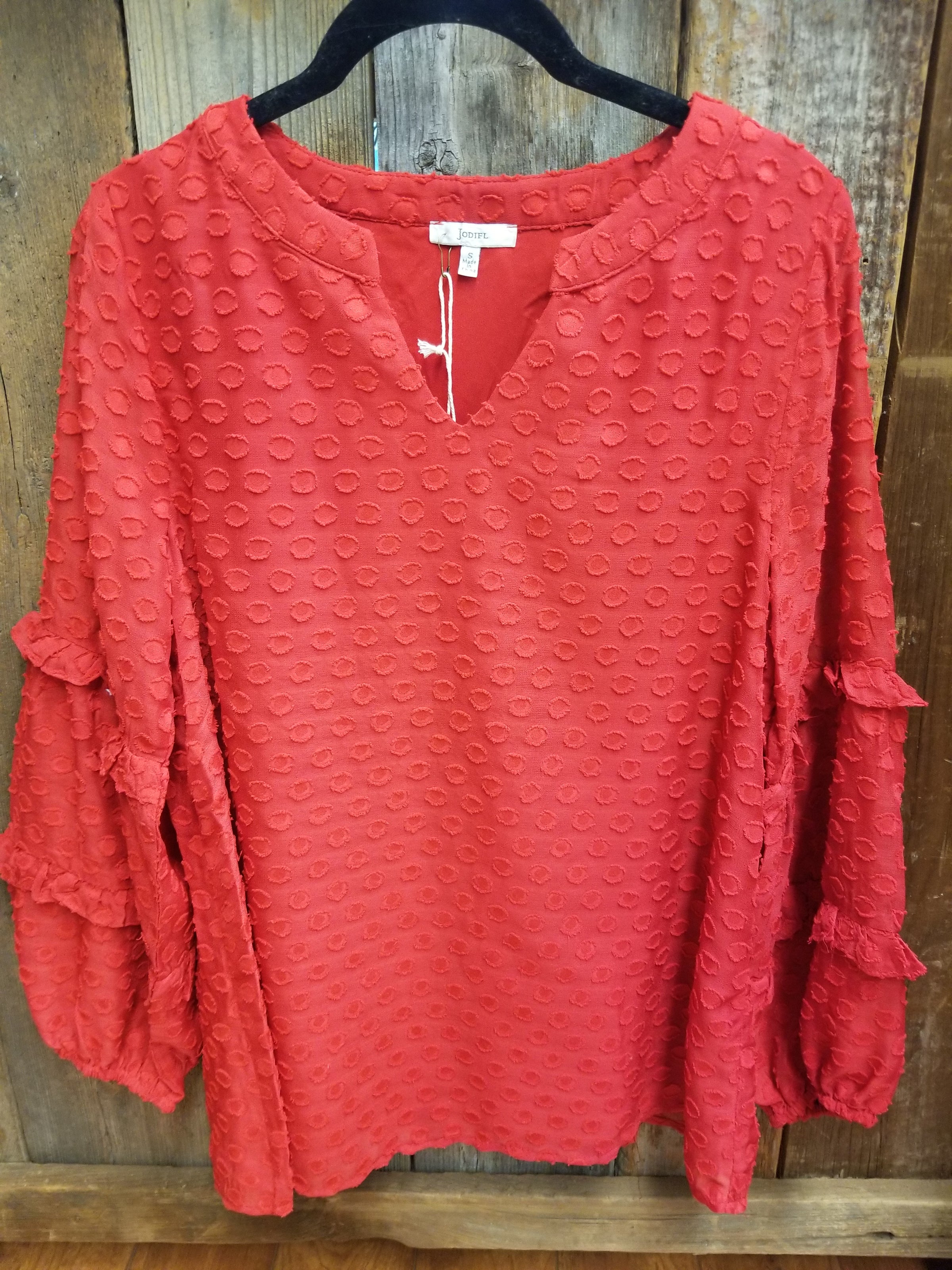 Red Dotted Chiffon Top