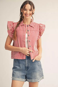 Red Striped Ruffle Vest