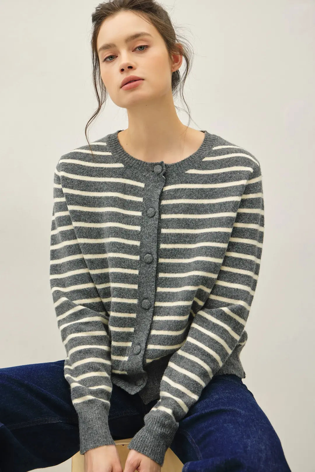 Charcoal Stripe Classic Cardigan