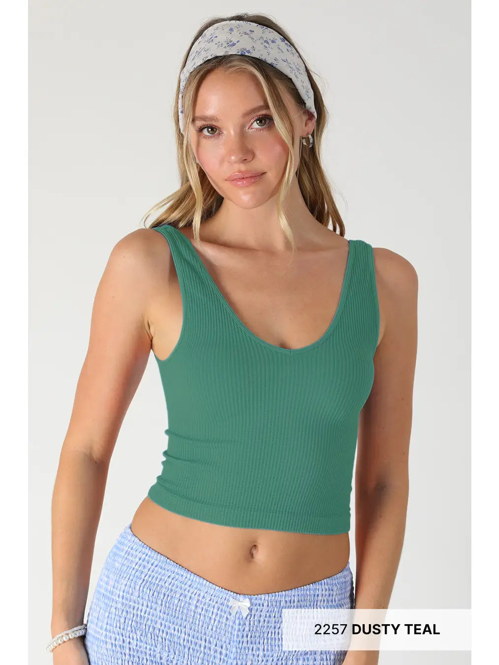Teal Rib Crop