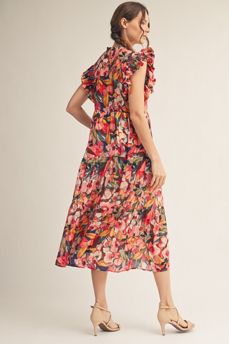 Multi Floral Tier Midi