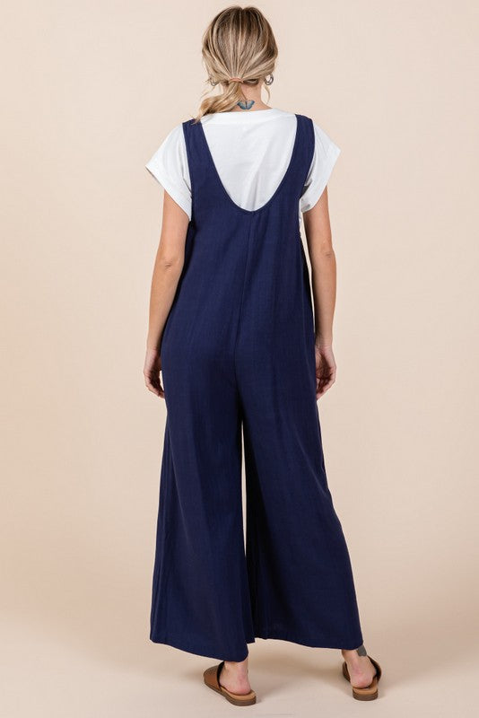 Navy Linen Jumpsuit