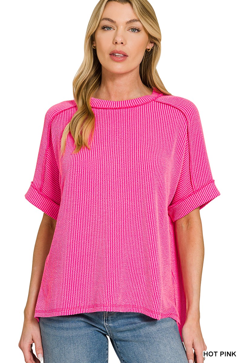 Pink Ribbed Raw Edge
