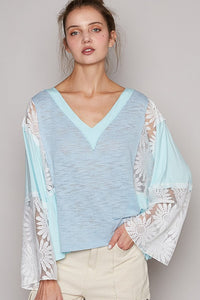 Blue Lace Flare Sleeve