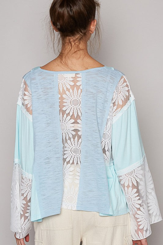 Blue Lace Flare Sleeve