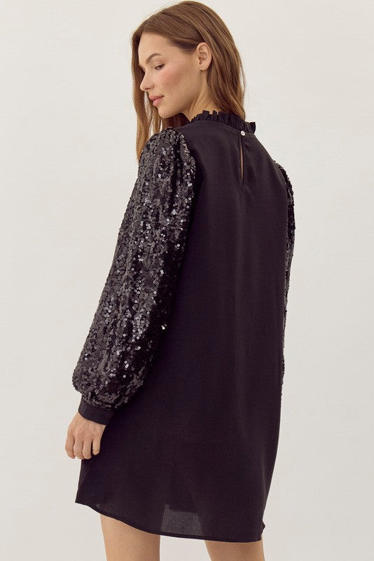 Black Sequin Sleeve Dress