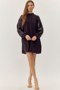 Black Sequin Sleeve Dress