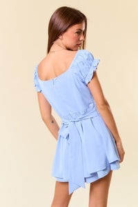 Blue Puff Sleeve Romper