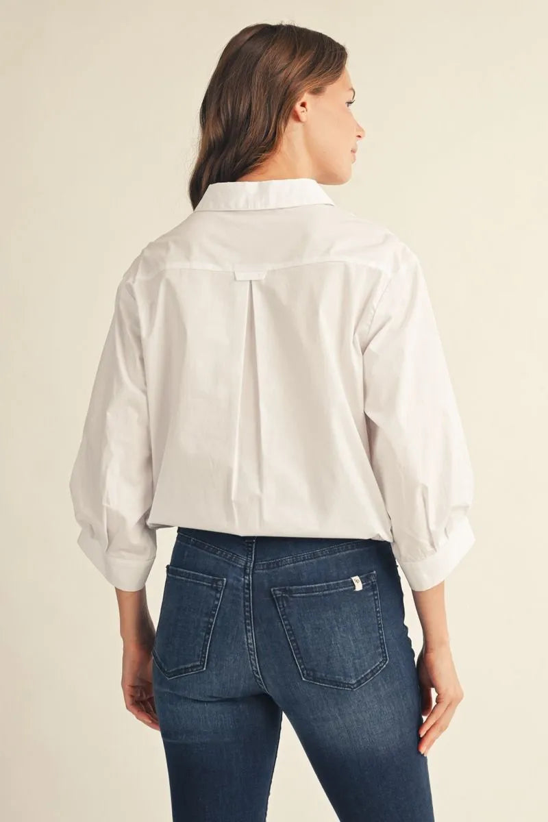 White Drawstring Buttondown