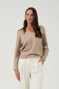 Taupe V-Neck Sweater