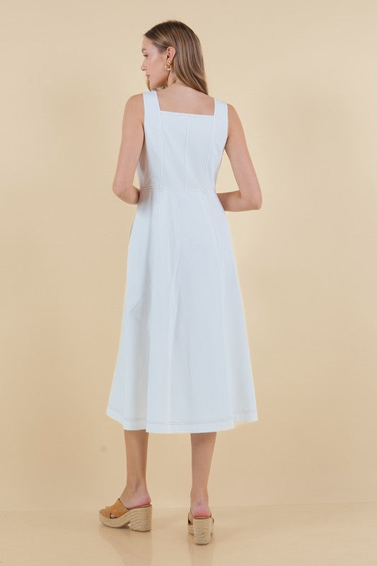 White Stitch Midi Dress
