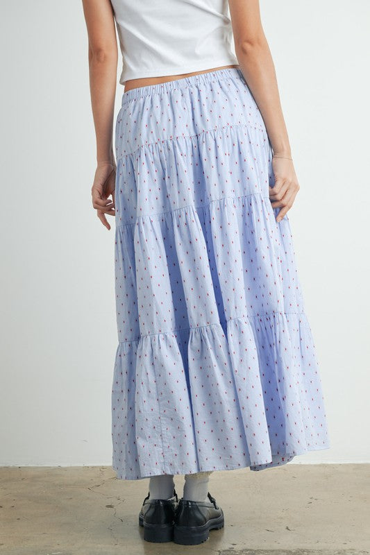 Blue & Red Dot Maxi Skirt