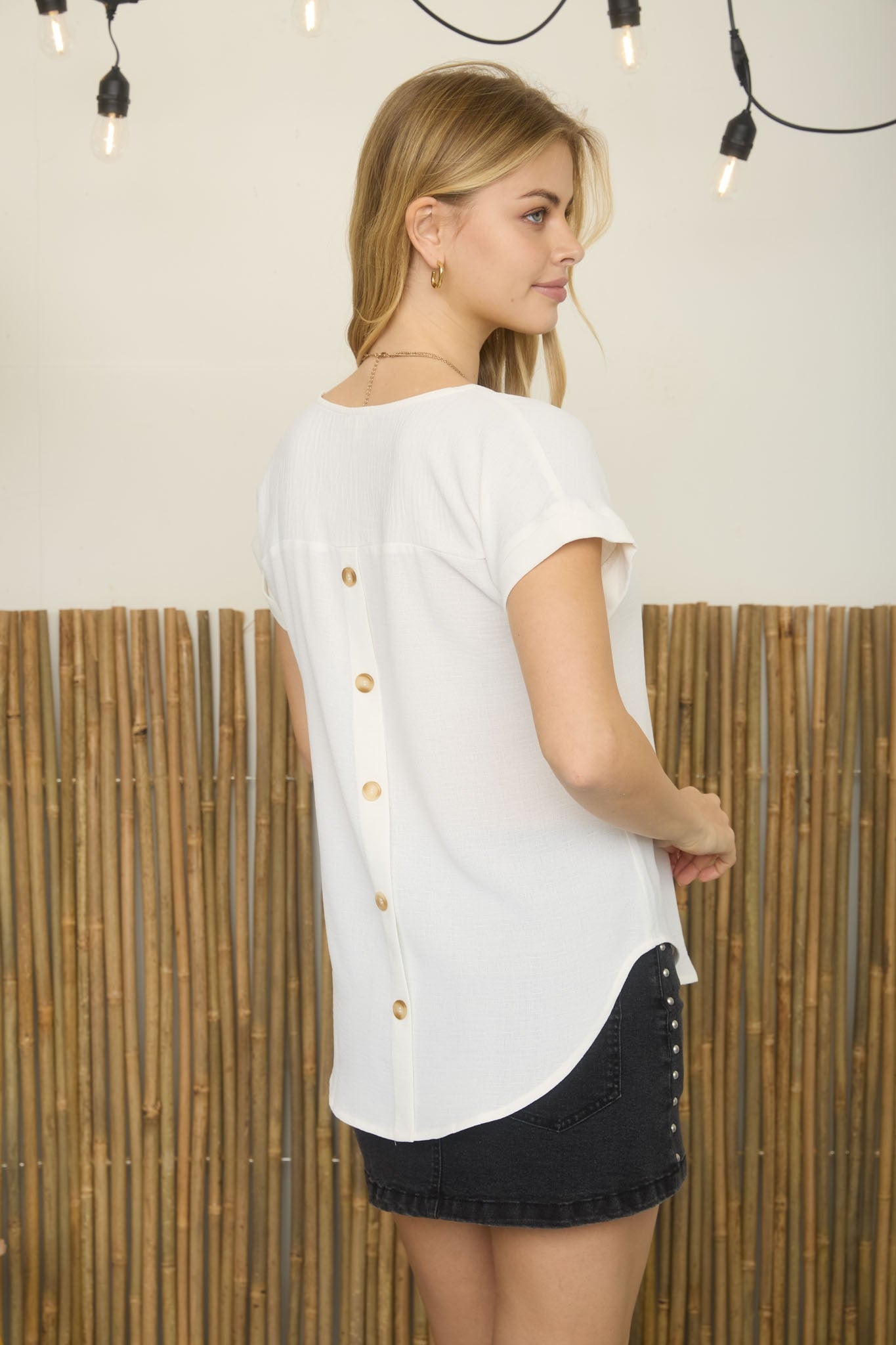 White Back Button Top