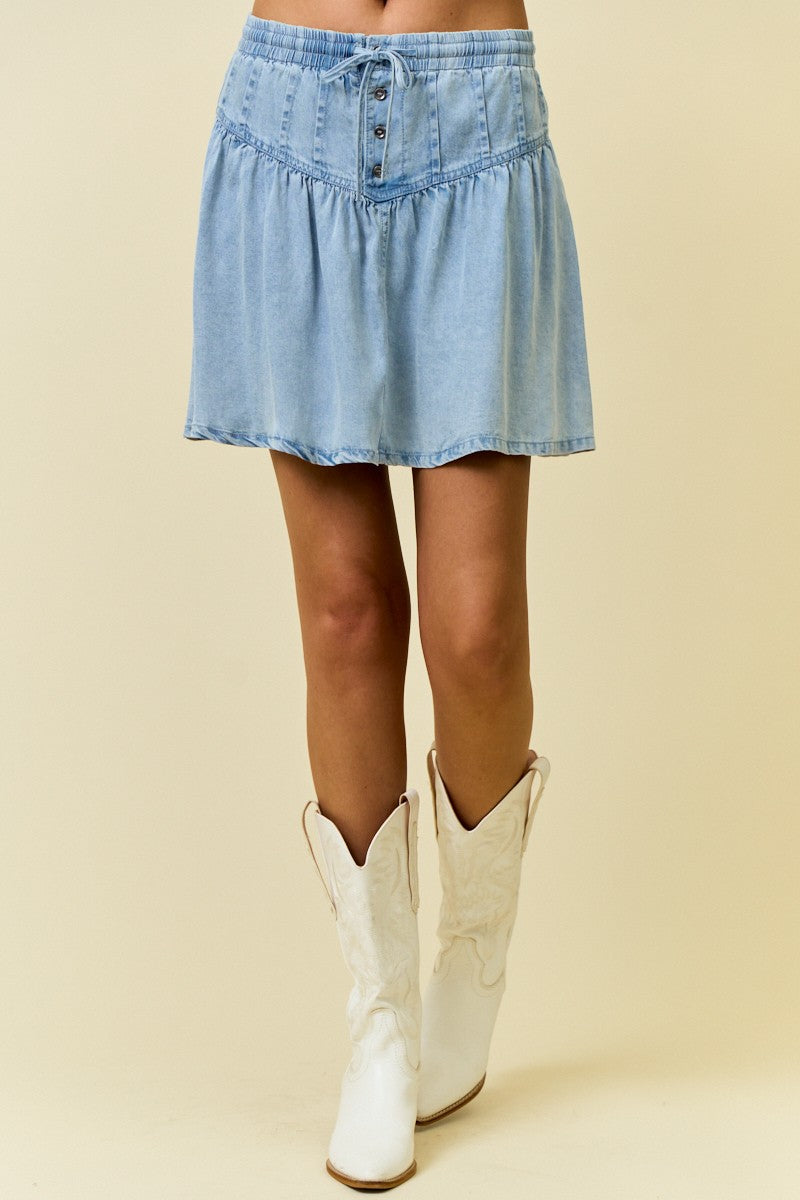 Denim Button Mini Skirt