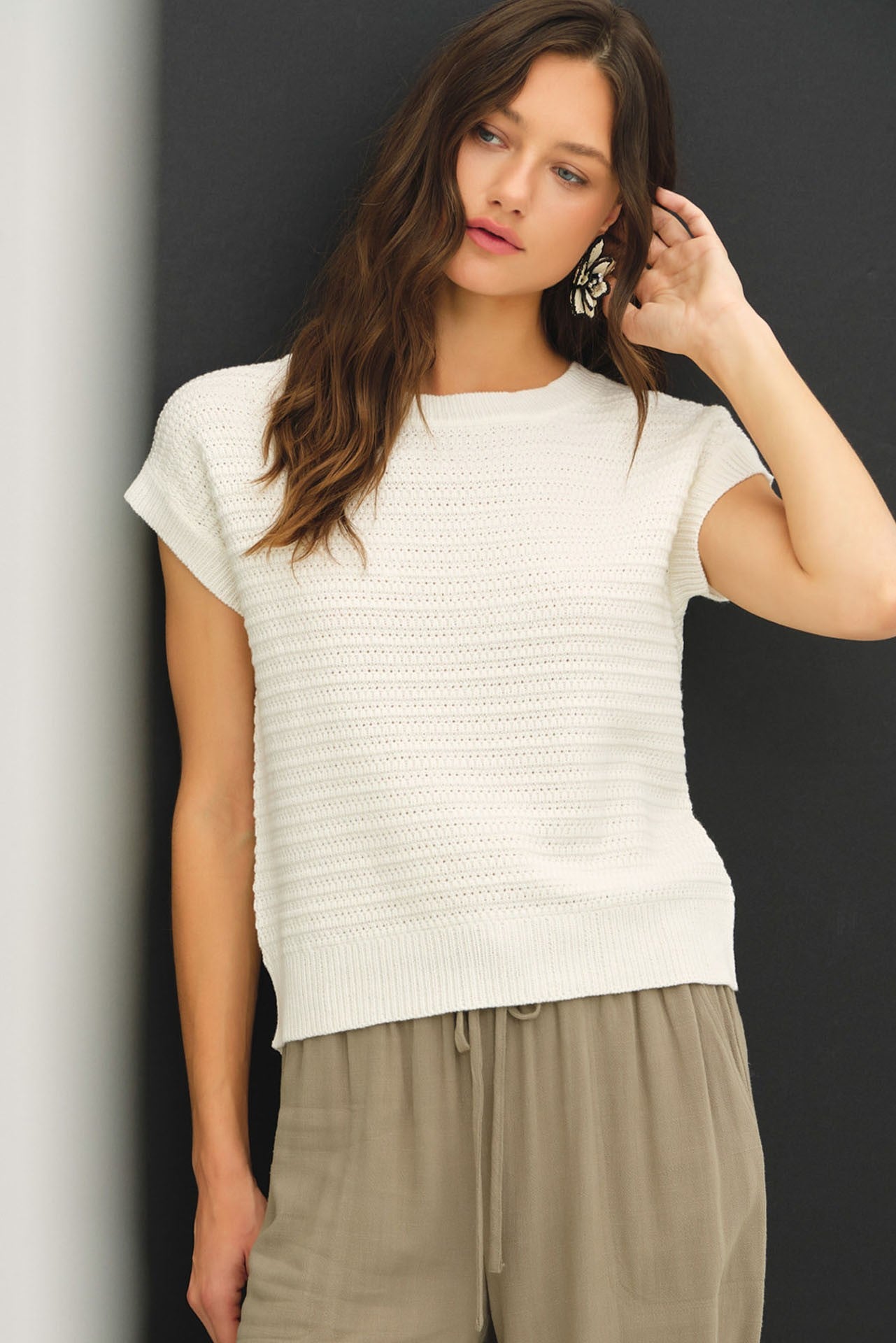 Textured Cap Sleeve Sweater