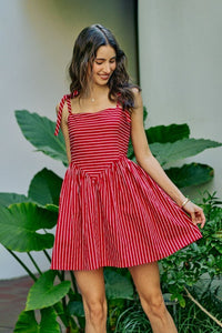 Red Shoulder Tie Dress