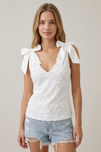 White Shoulder Tie Tank