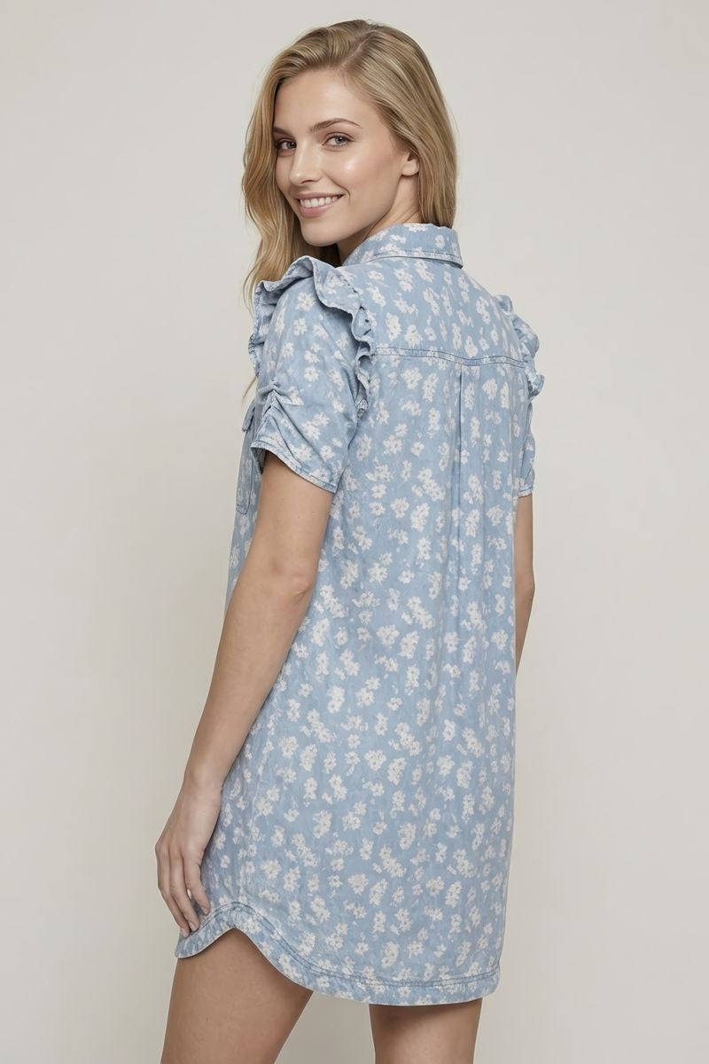 Denim Floral Shirt Dress