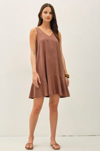 Brown Ruffle Hem Dress
