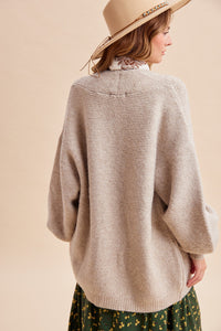 Oatmeal Balloon Sleeve Cardigan
