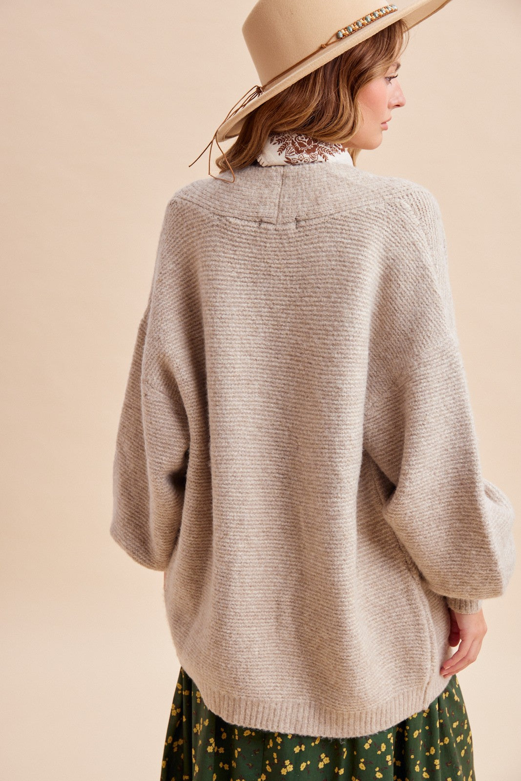 Oatmeal Balloon Sleeve Cardigan