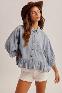 Frill Bottom Denim Shirt