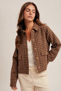 Brown Plaid Crop Jacket