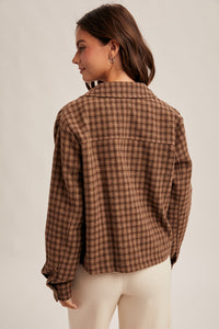 Brown Plaid Crop Jacket