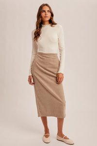 Taupe Textured Midi Skirt