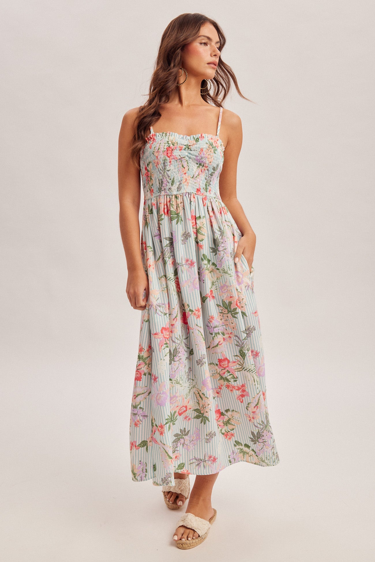 Floral & Stripe Smocked Dress