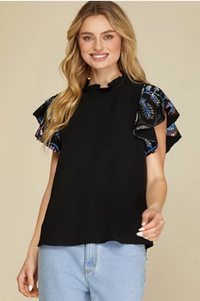 Black Sequin Sleeve Top