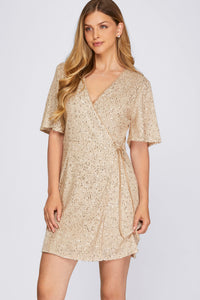 Gold Sequin Wrap Dress