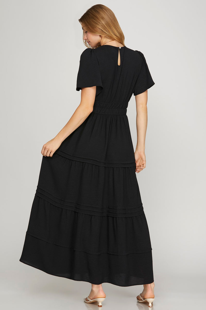 Black Pintuck Tier Dress