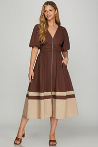 Brown Colorblock Midi Dress