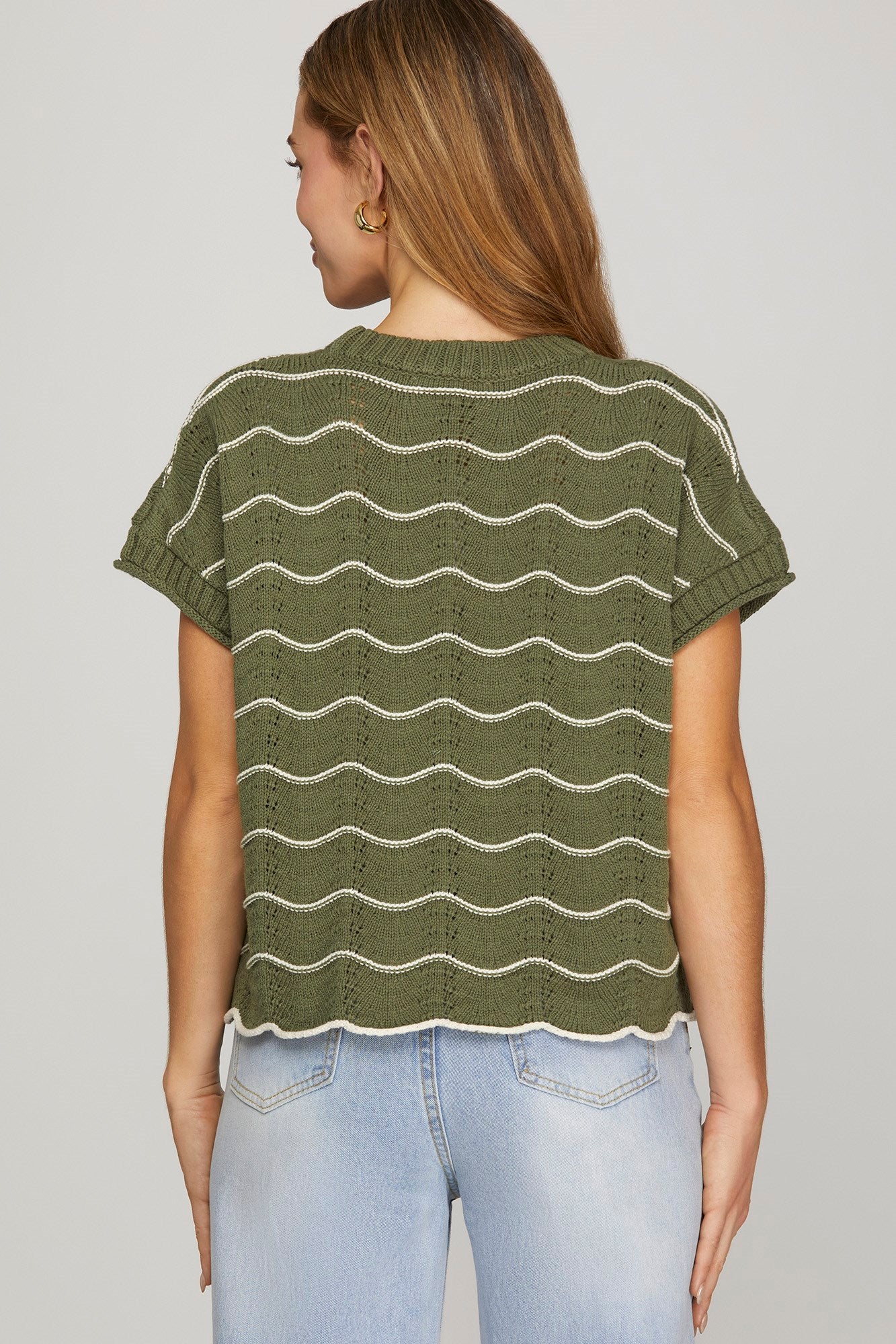 Olive Scallop & Stripe Sweater