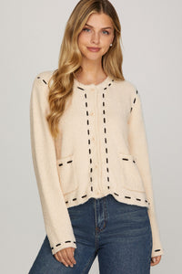 Cream Stitch Detail Cardigan