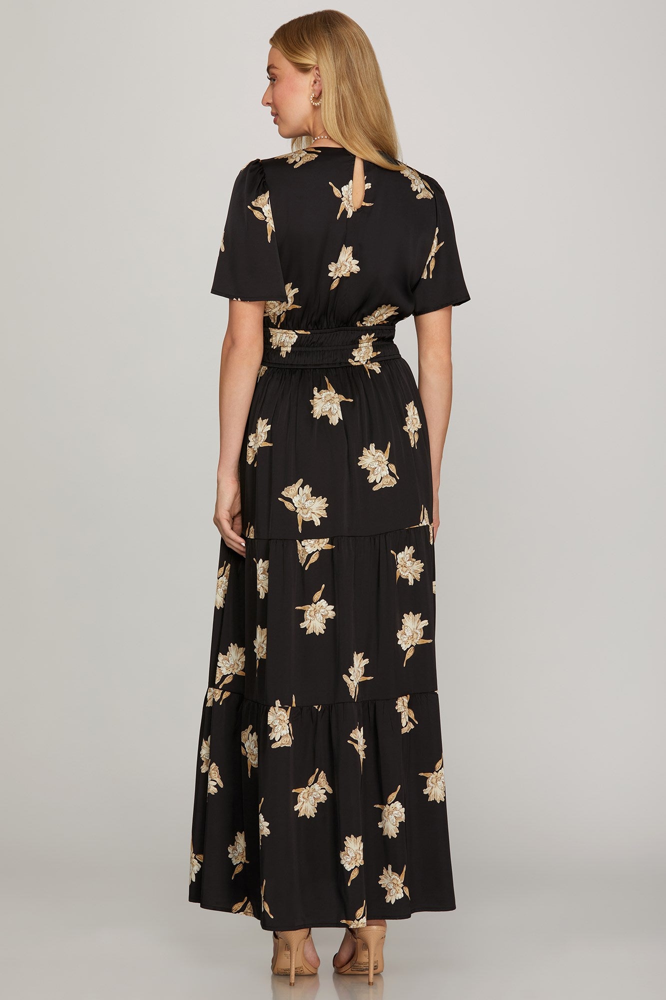 Black Floral Satin Maxi