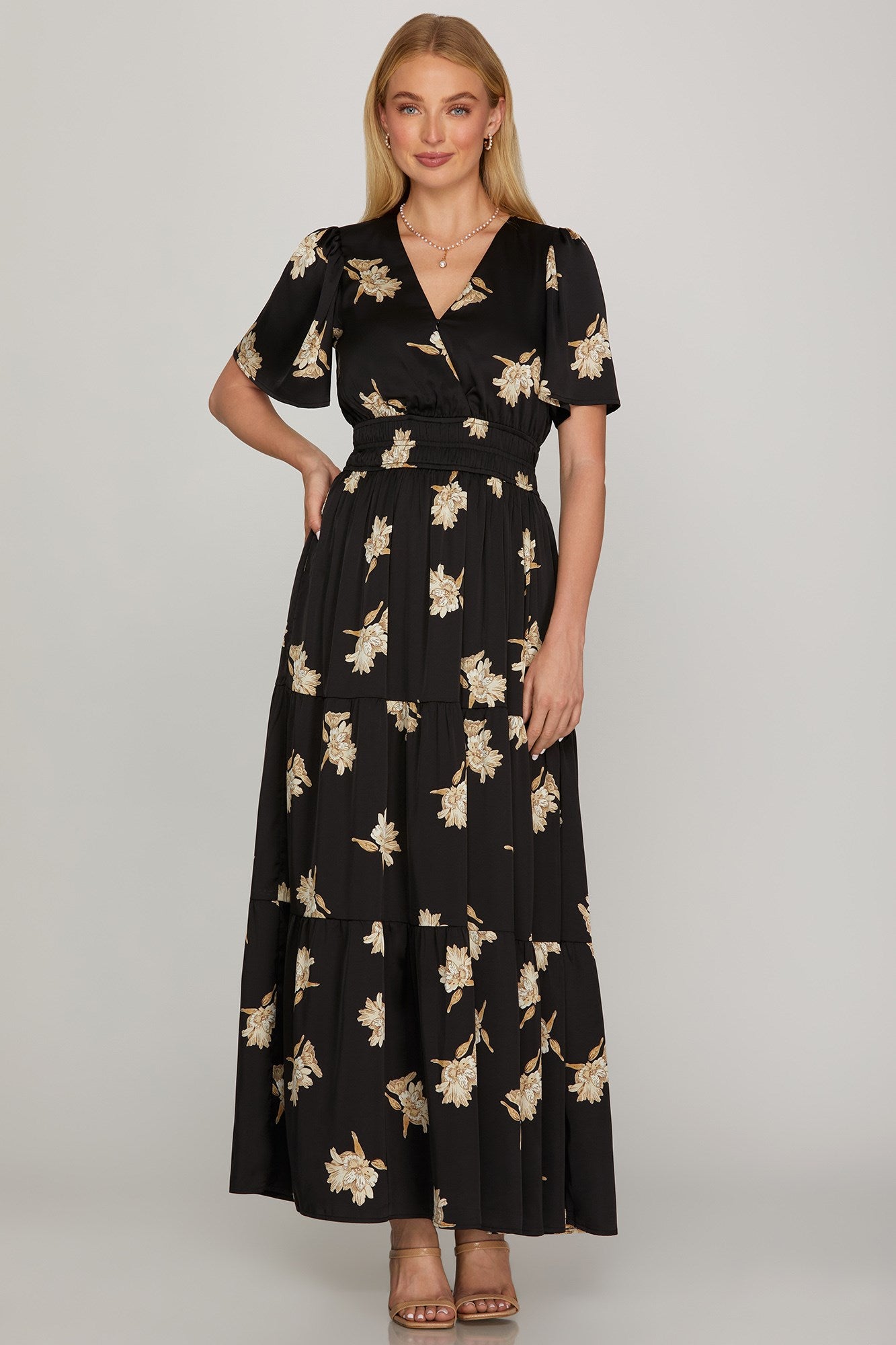 Black Floral Satin Maxi