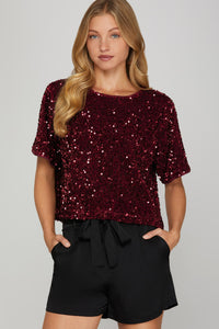 Wine Sequin Top