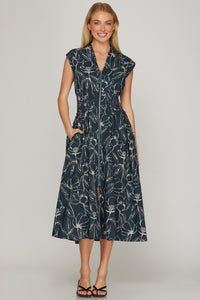 Navy Bloom Zip Midi