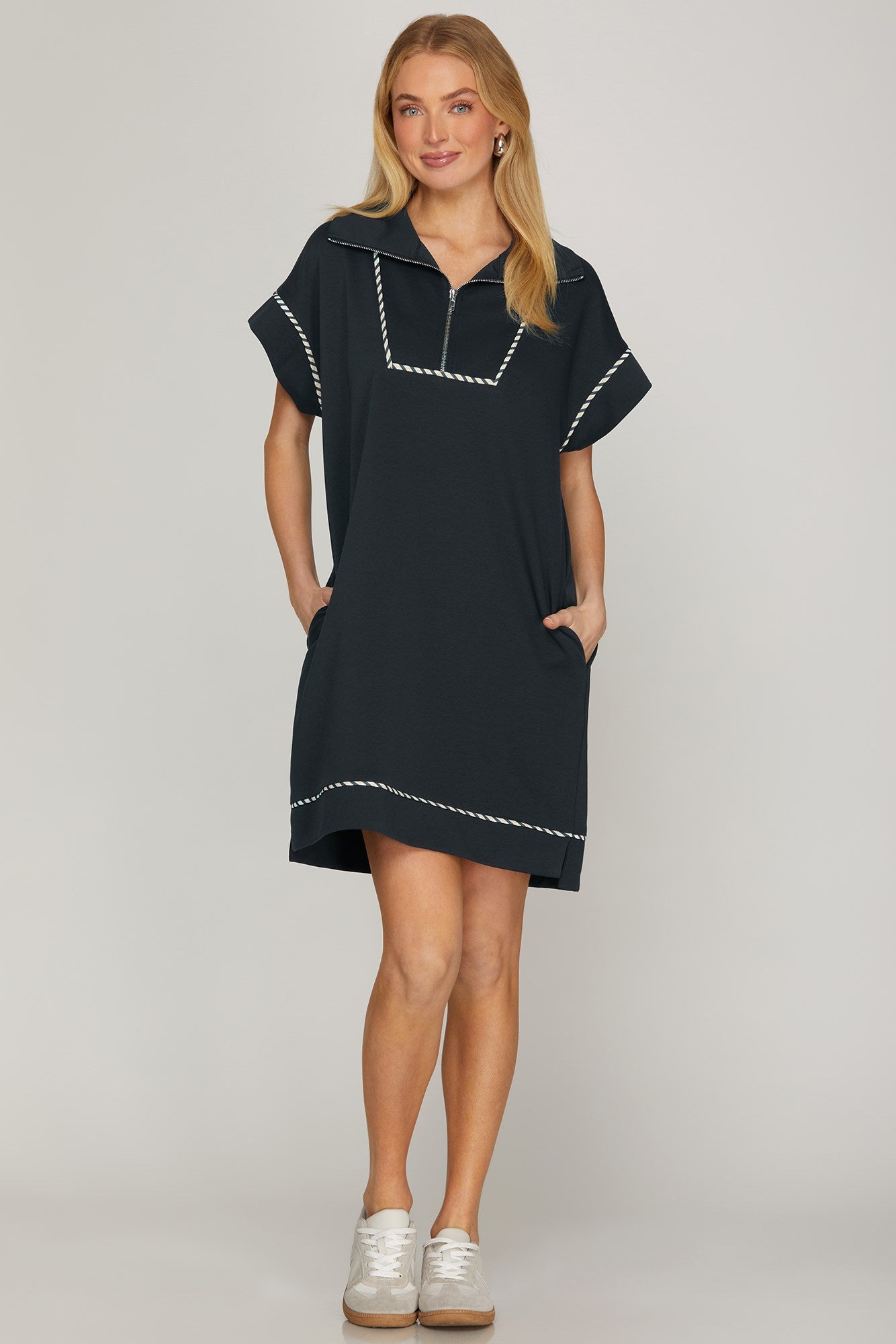 Navy Collared Knit Dress