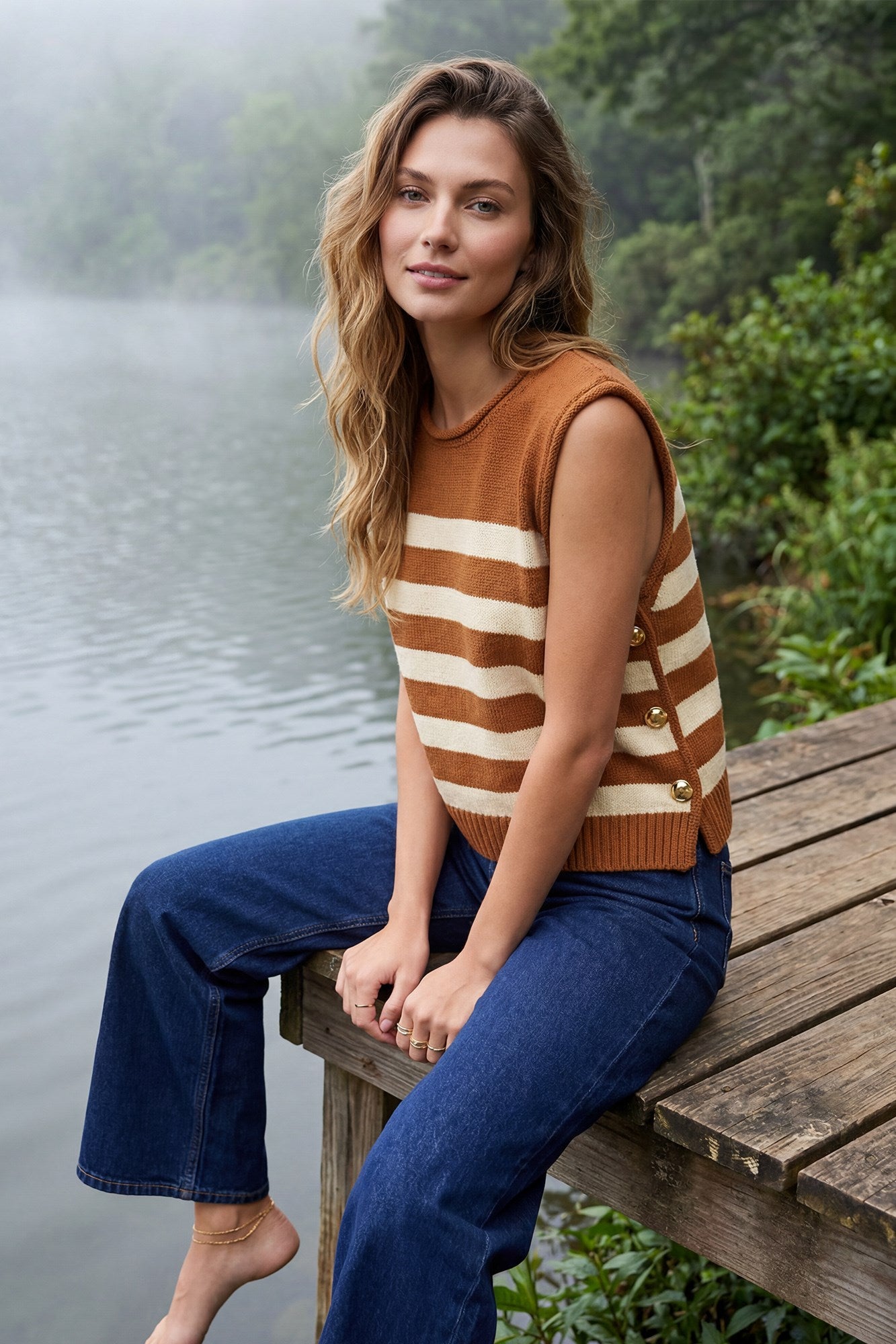 Caramel Stripe Sweater Top