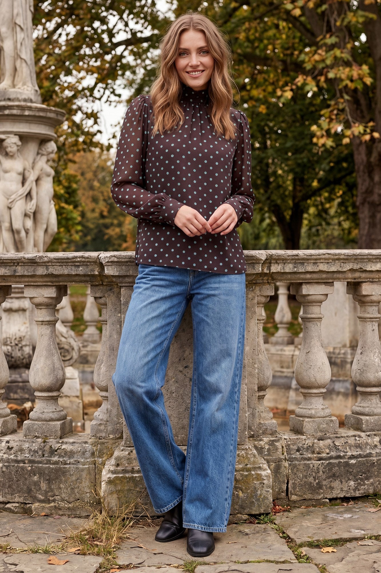 Brown & Blue Polka Dot Top