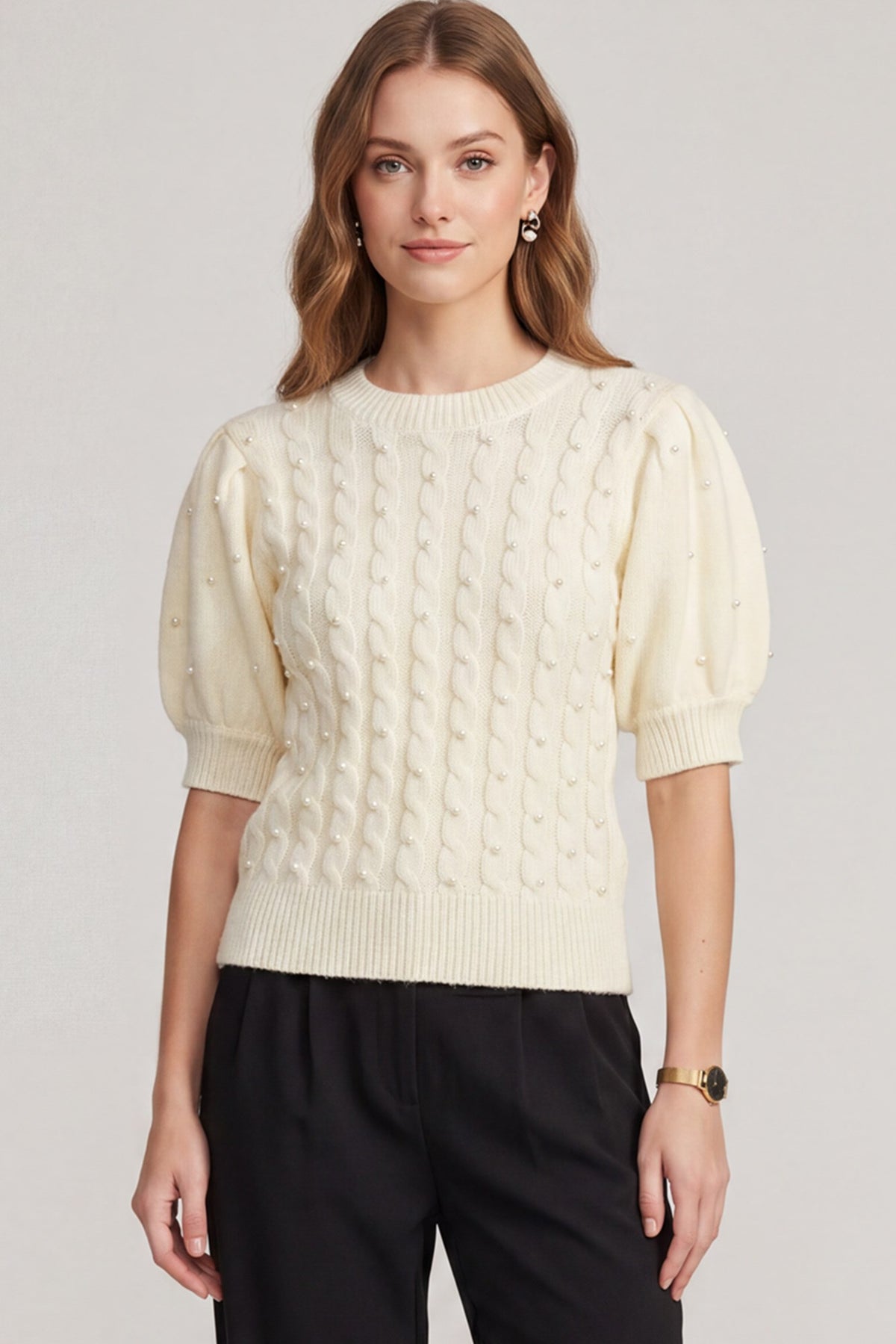 Cream Pearl Cable Sweater