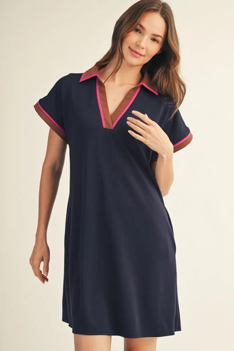Navy Contrast Accent Dress