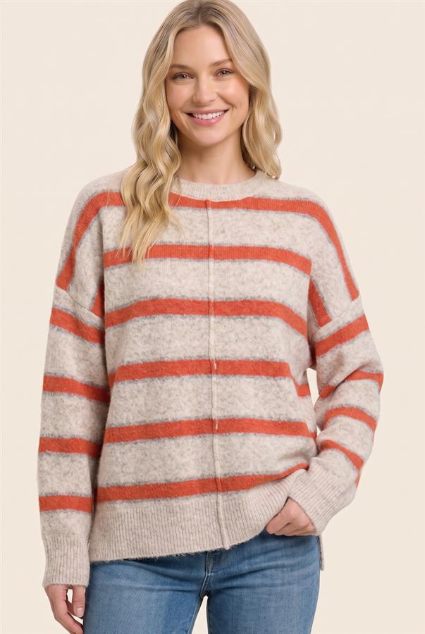 Oatmeal & Orange Stripe Sweater