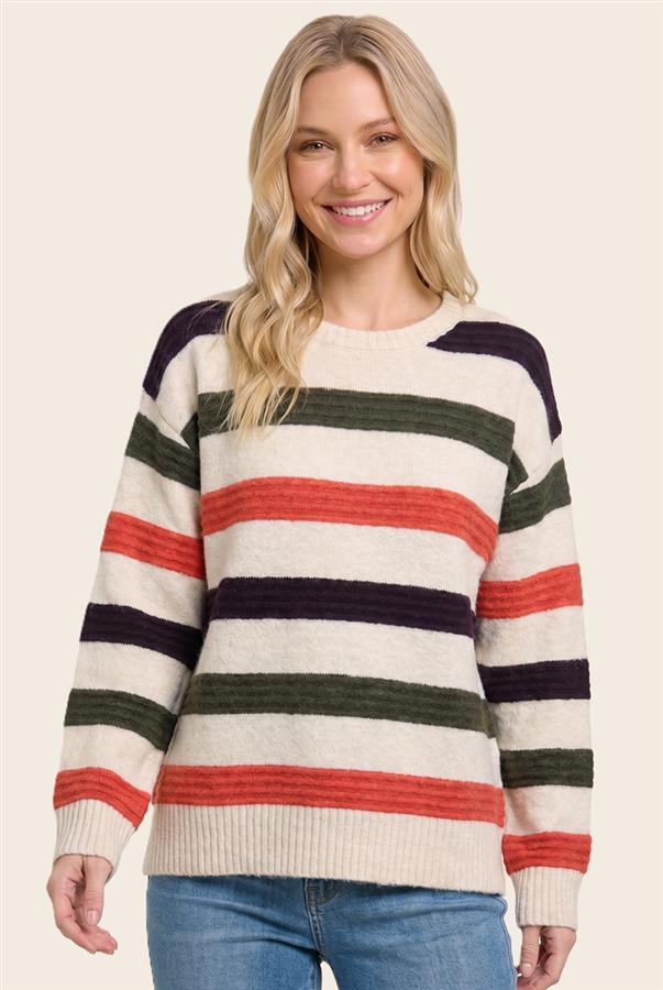 Olive & Orange Stripe Sweater